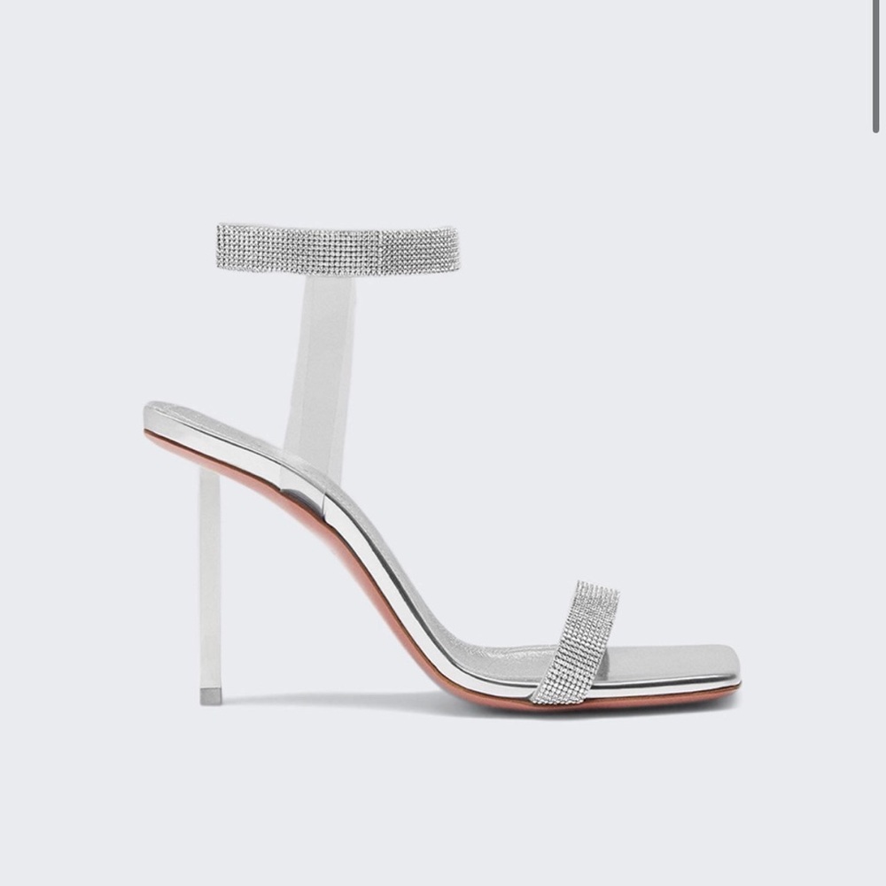 Amina Muaddi Silver Strappy Heels